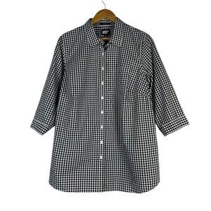 Land's End No‎ Iron Supima Cotton Button Down Shirt Siza 16W Check Black White